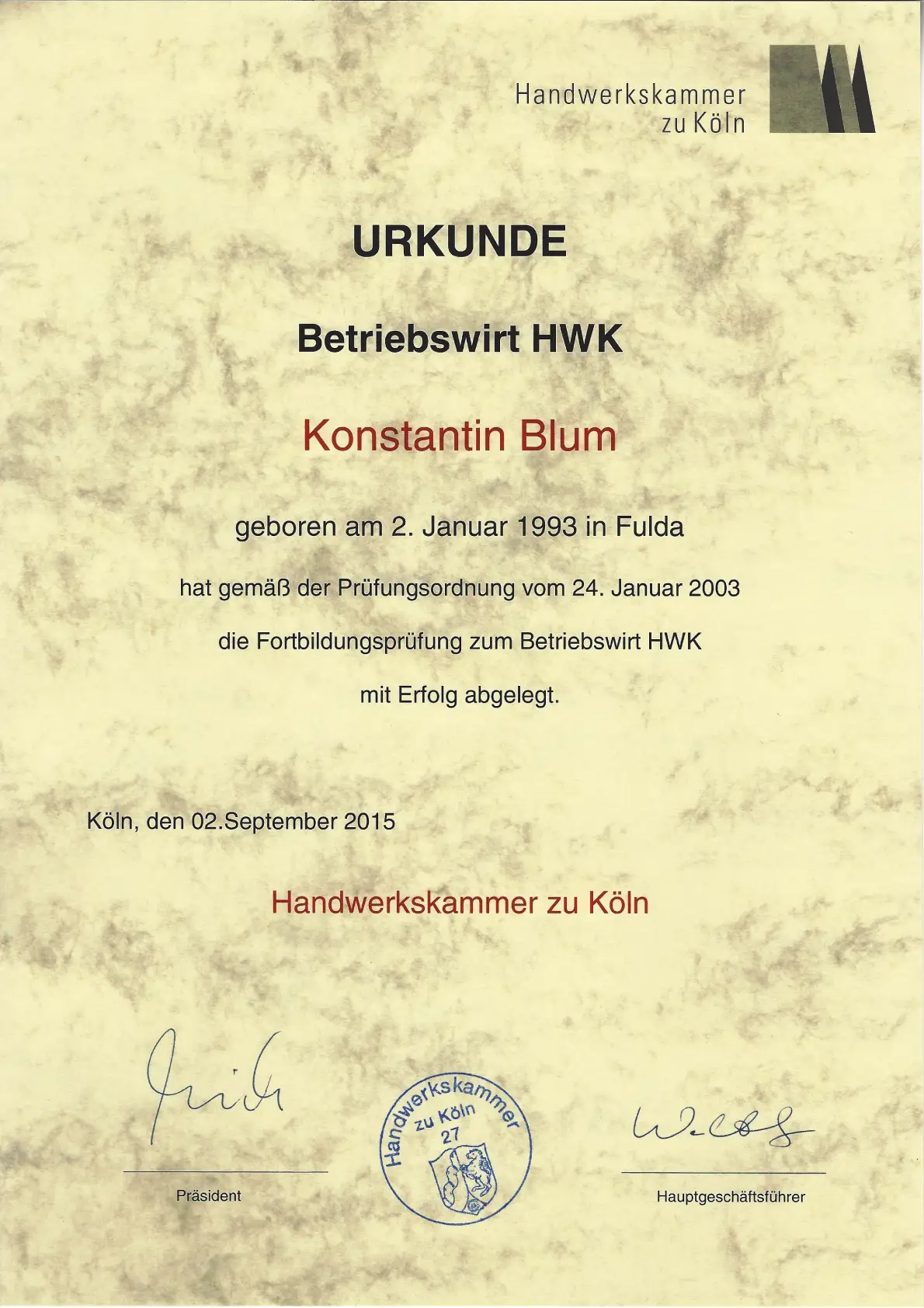 Zeugnis - Betriebswirt